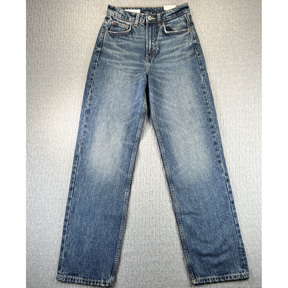 Zara New Mom Fit New‎ With Tags Women's (2) whiskered denim blue jeans pants